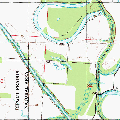 Topographic Map of Bagley Lake, MO