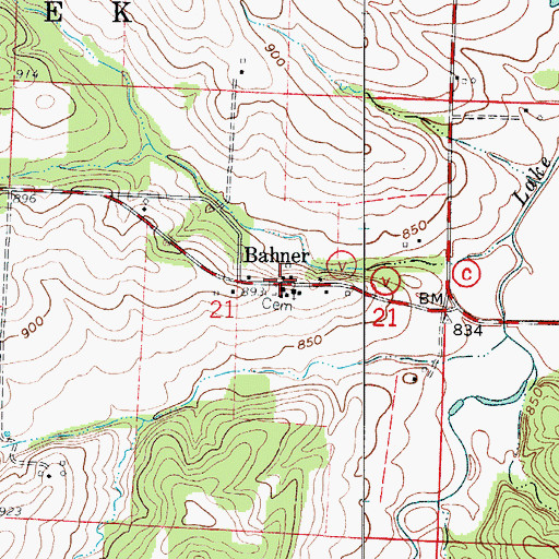Topographic Map of Bahner, MO