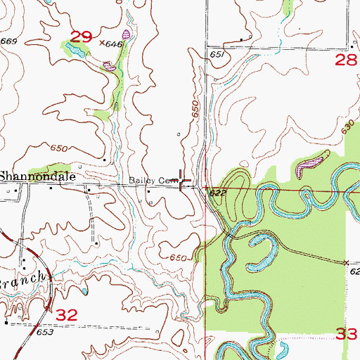 Topographic Map of Bailey Cemetery, MO