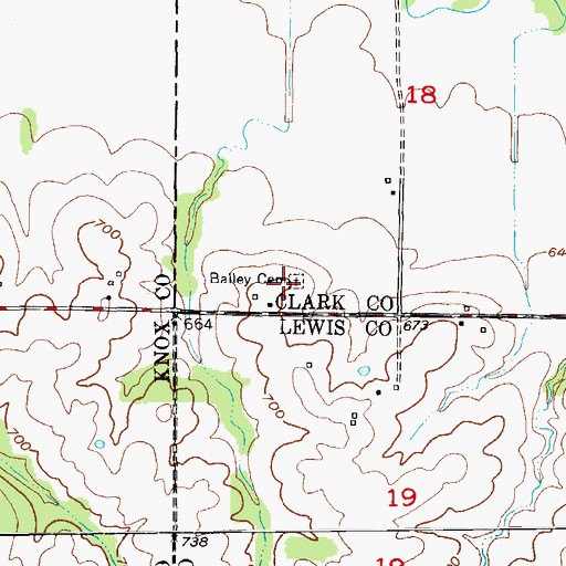 Topographic Map of Bailey Cemetery, MO