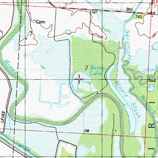 Topographic Map of Bailey Lake, MO