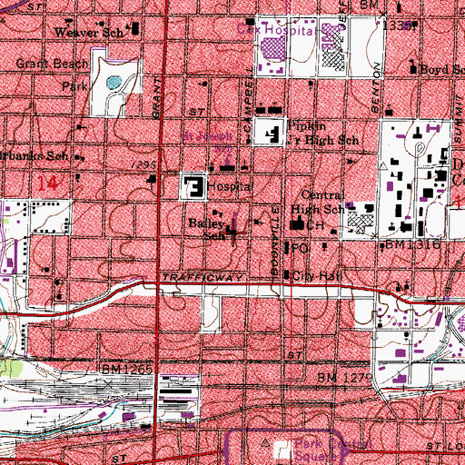 Topographic Map of Bailey School, MO