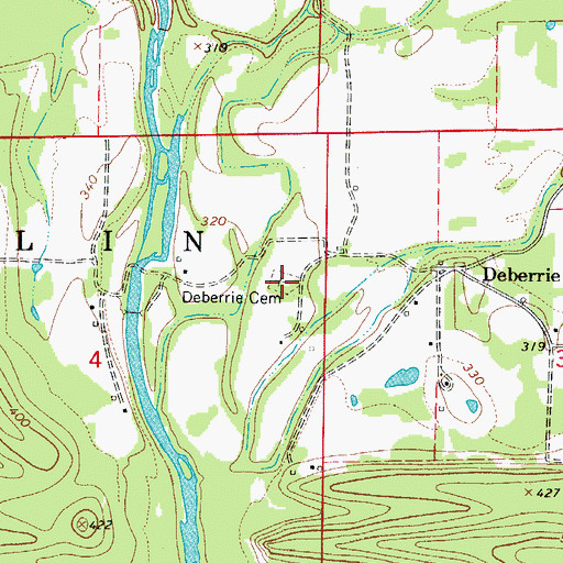 Topographic Map of Deberrie Cemetery, AR