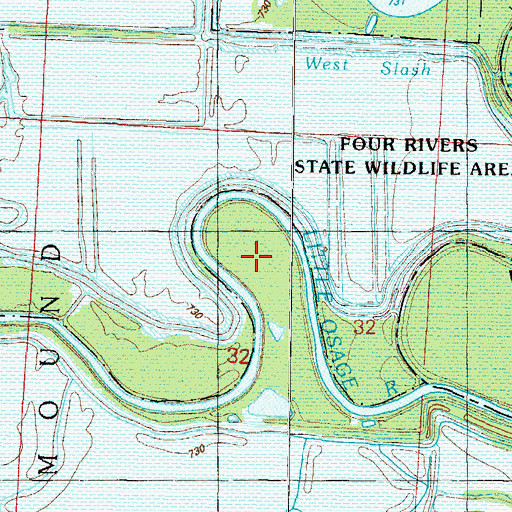 Topographic Map of Baker Bend, MO
