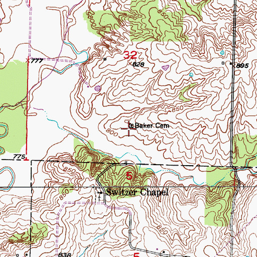 Topographic Map of Baker Cemetery, MO
