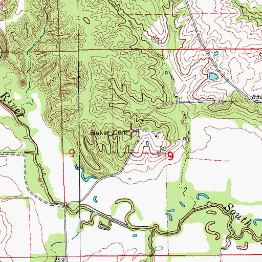 Topographic Map of Baker Cemetery, MO