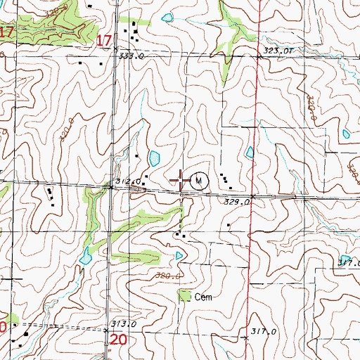 Topographic Map of Baker Cemetery, MO