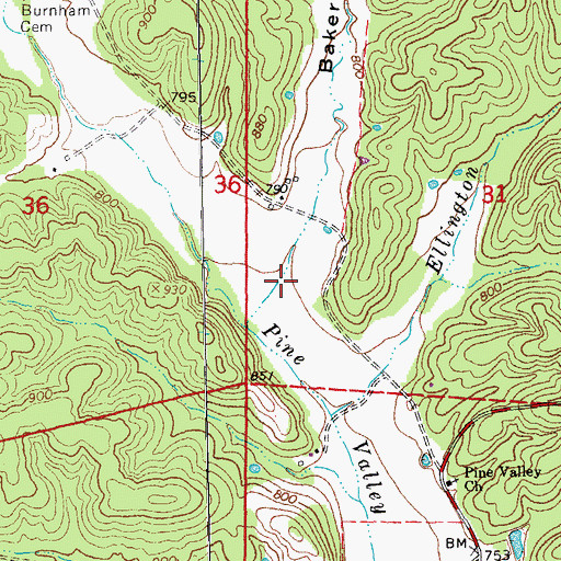 Topographic Map of Baker Hollow, MO