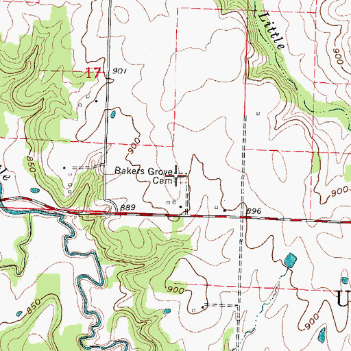 Topographic Map of Bakers Grove Cemetery, MO