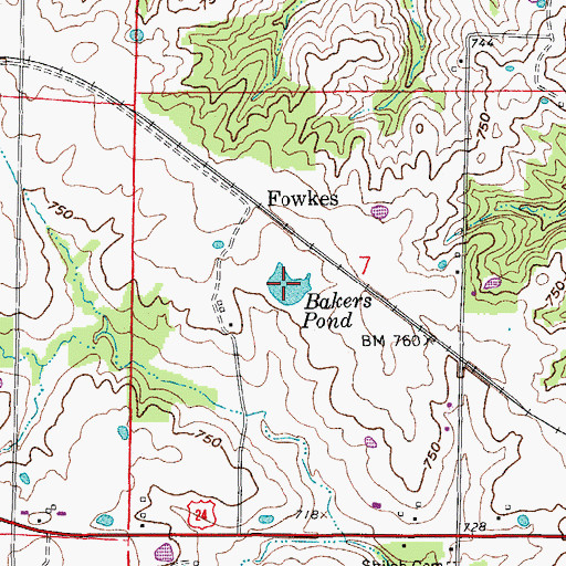 Topographic Map of Bakers Pond, MO
