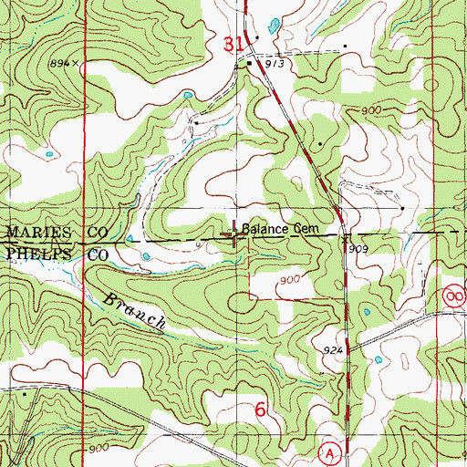 Topographic Map of Balance Cemetery, MO