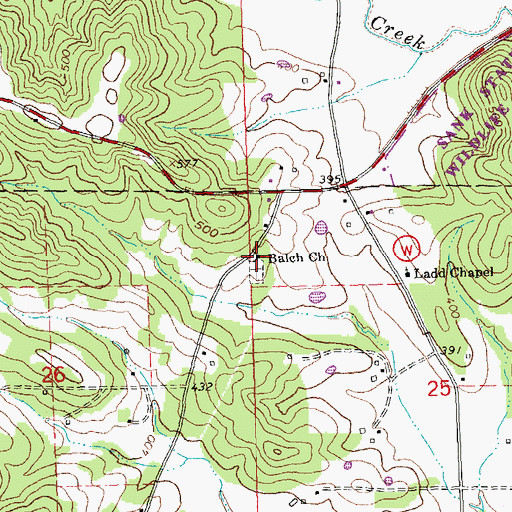 Topographic Map of Balch Church, MO
