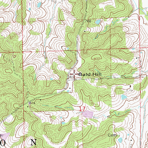 Topographic Map of Bald Hill, MO