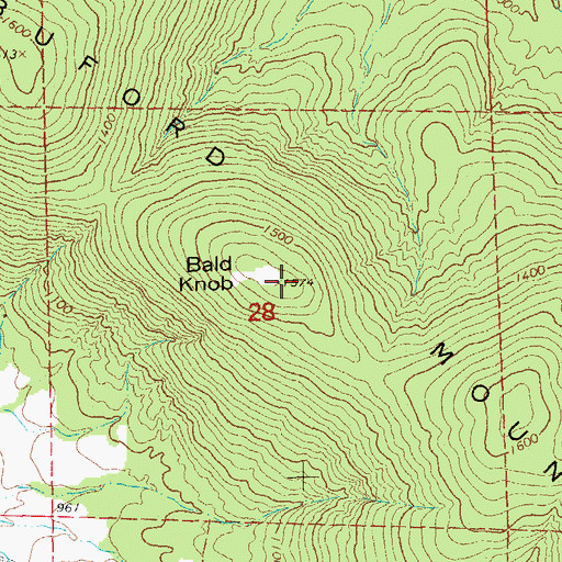 Topographic Map of Bald Knob, MO