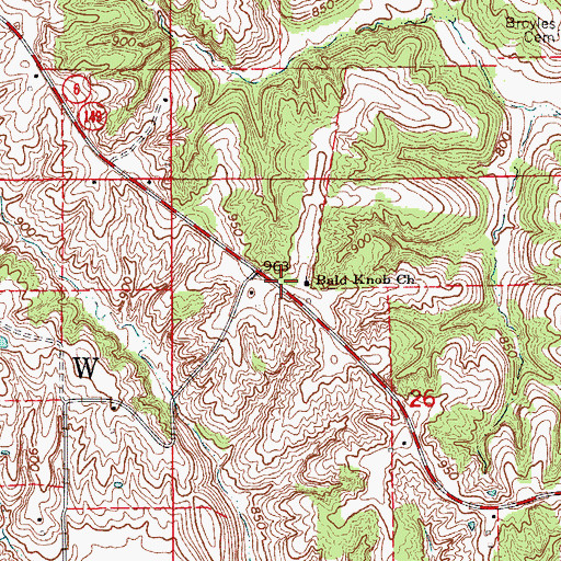 Topographic Map of Bald Knob Church, MO