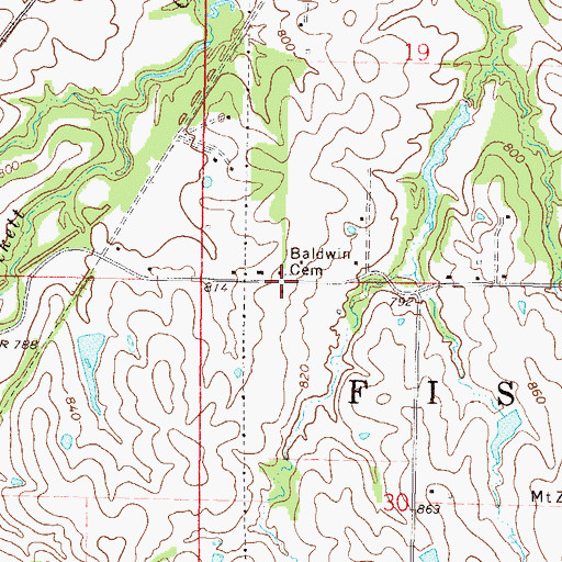 Topographic Map of Baldwin Cemetery, MO