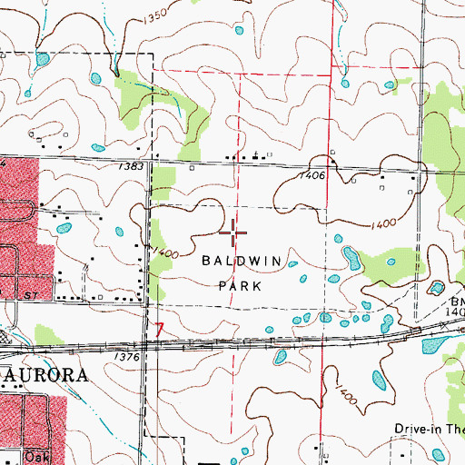 Topographic Map of Baldwin Park, MO
