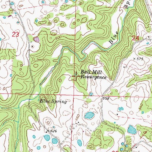 Topographic Map of Ball Mill Resurgence, MO