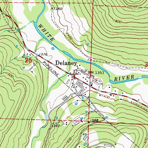 Topographic Map of Delaney, AR
