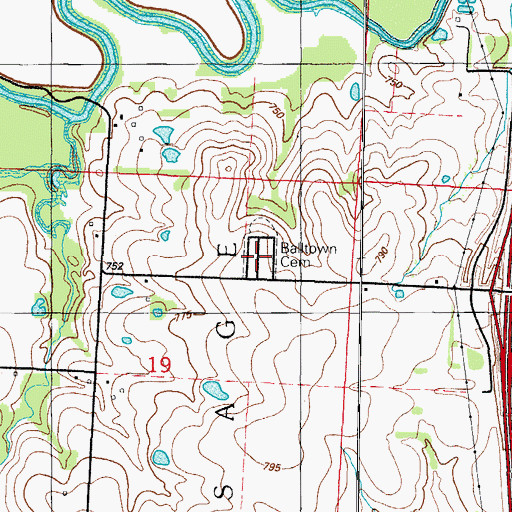 Topographic Map of Balltown Cemetery, MO