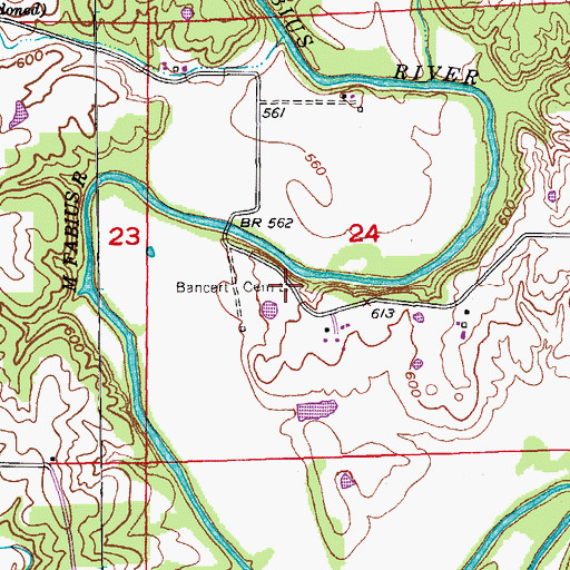 Topographic Map of Bancert Cemetery, MO