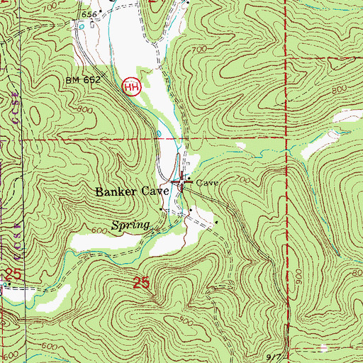 Topographic Map of Banker Cave, MO