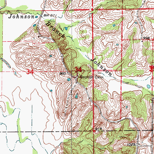 Topographic Map of Baptist Cemetery, MO