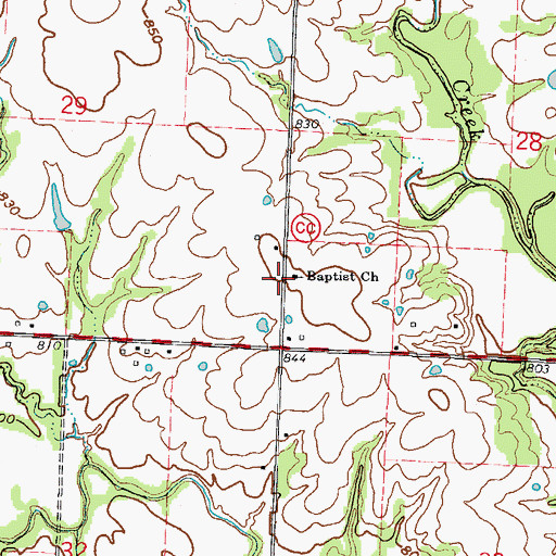 Topographic Map of Baptist Church, MO