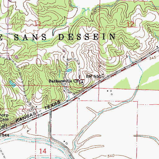 Topographic Map of Barkersville Church, MO