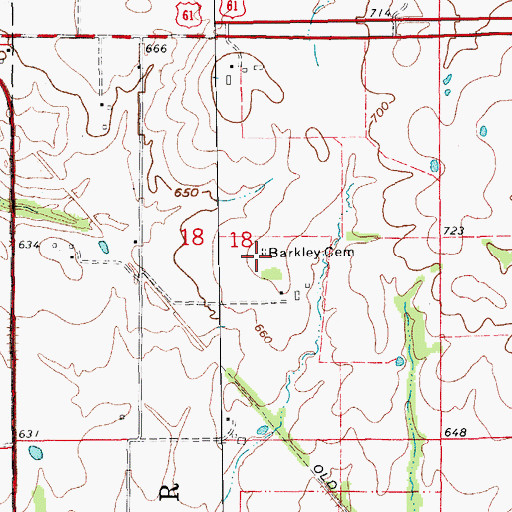 Topographic Map of Barkley Cemetery, MO