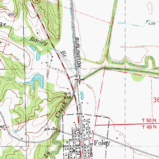 Topographic Map of Barley Branch, MO