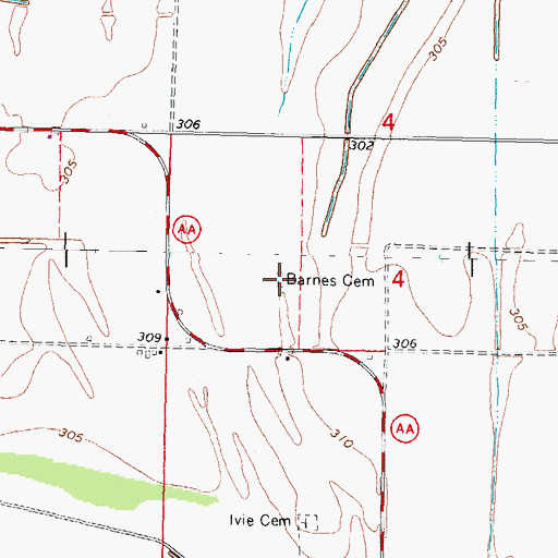 Topographic Map of Barnes Cemetery, MO