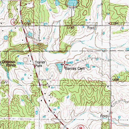 Topographic Map of Barnes Cemetery, MO