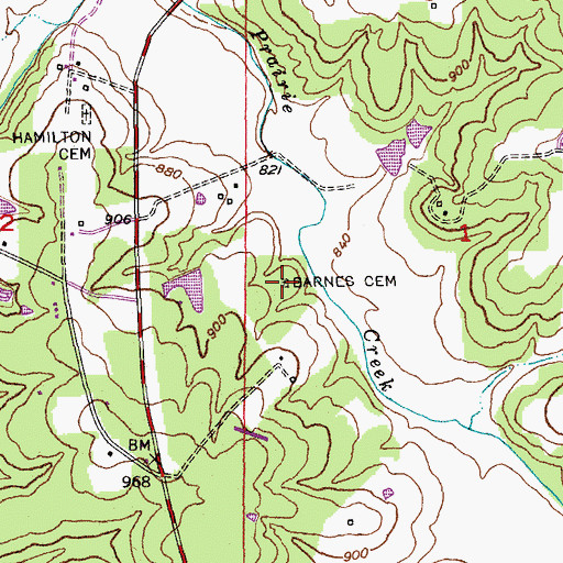 Topographic Map of Barnes Cemetery, MO