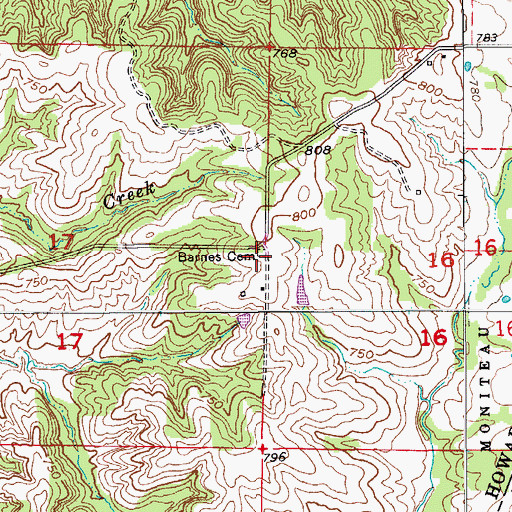 Topographic Map of Barnes Cemetery, MO