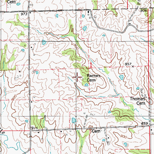 Topographic Map of Barnes Cemetery, MO
