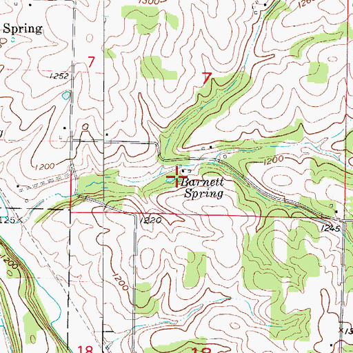 Topographic Map of Barnett Spring, MO