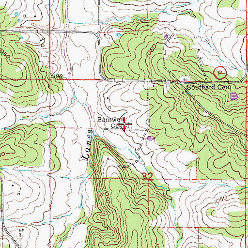 Topographic Map of Barnwell Cemetery, MO