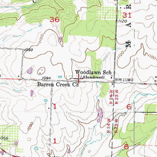 Topographic Map of Barren Creek Church, MO