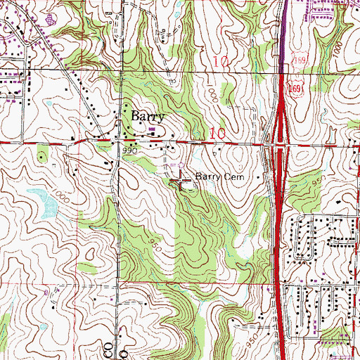 Topographic Map of Barry Cemetery, MO