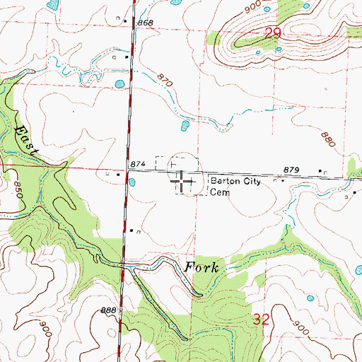 Topographic Map of Barton City Cemetery, MO
