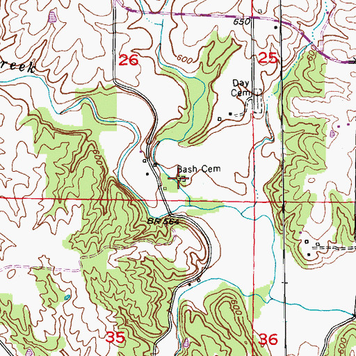 Topographic Map of Bash Cemetery, MO