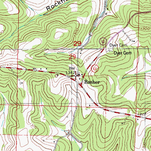 Topographic Map of Basher, MO
