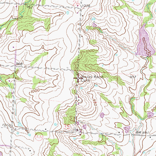 Topographic Map of Basin Knob Cemetery, MO