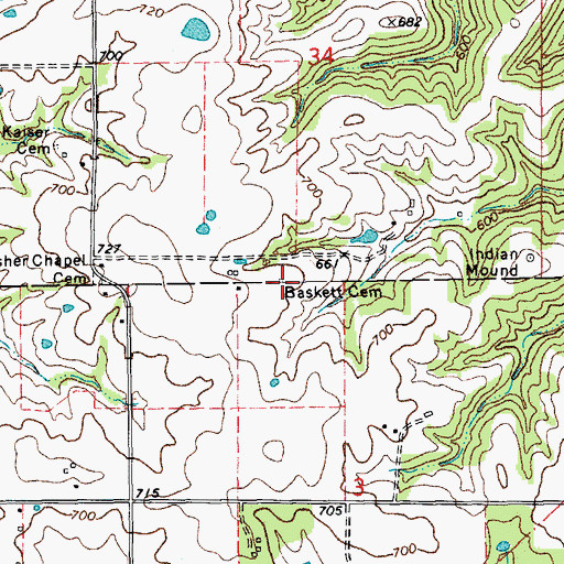Topographic Map of Baskett Cemetery, MO