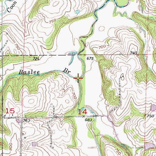 Topographic Map of Baslee Branch, MO