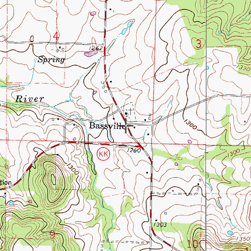 Topographic Map of Bassville, MO
