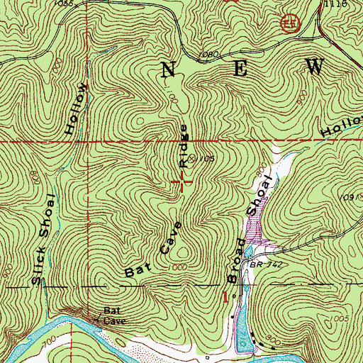 Topographic Map of Bat Cave Ridge, MO