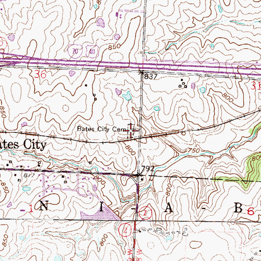 Topographic Map of Bates City Cemetery, MO