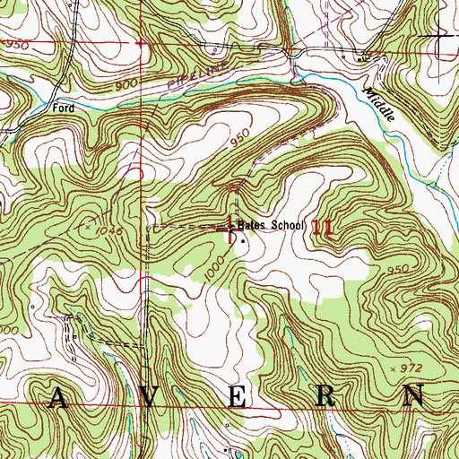 Topographic Map of Bates School, MO